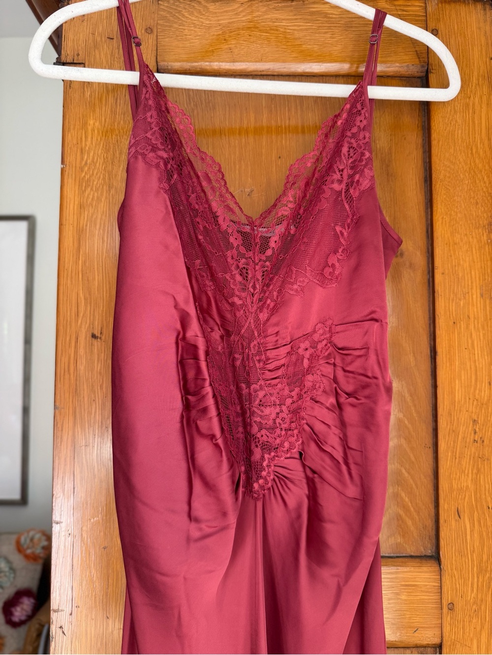 Rabens Saloner Lace-Trim Slip Dress in Deep Rose